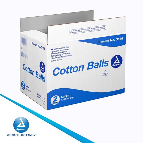 Dynarex Cotton Ball, Non-Sterile and Large, Latex-Free, Pack of 2000