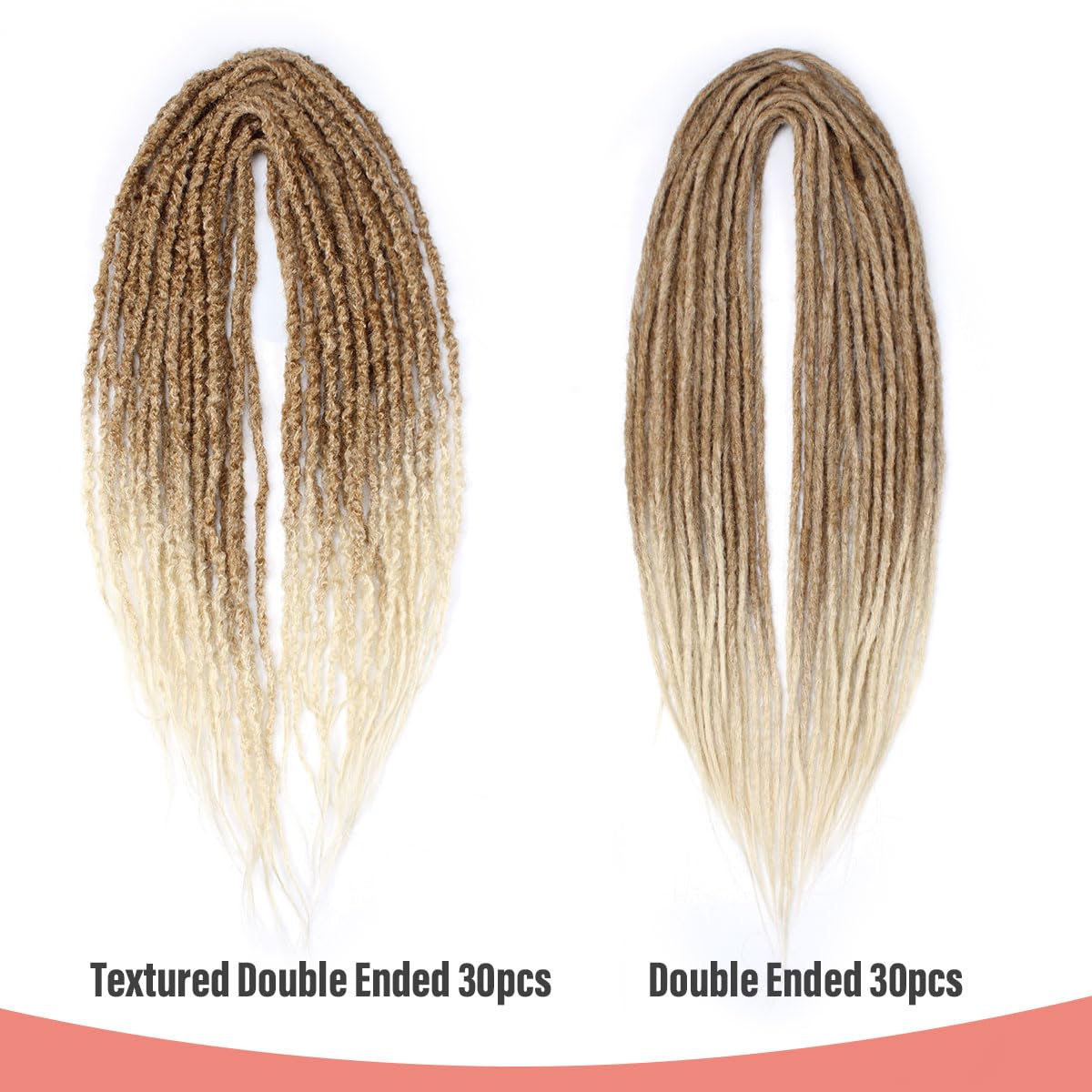 Boho Textured Dreadlocks Extensions, 22 Inch Double Ended Textured Dreads, 20 Strands DE Textured Dreadlocks for White Women (27/613#, DE-Textured-20s-22")