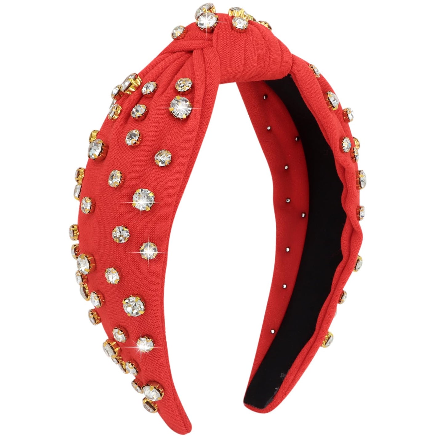 Red Rhinestone Headband Beaded Knotted Headband for Women Sparkly Jeweled Headbands for Women Top Knot Headband for Women Crystal Headband Fashion Embellished Headbands Hairband Non Slip Accessories