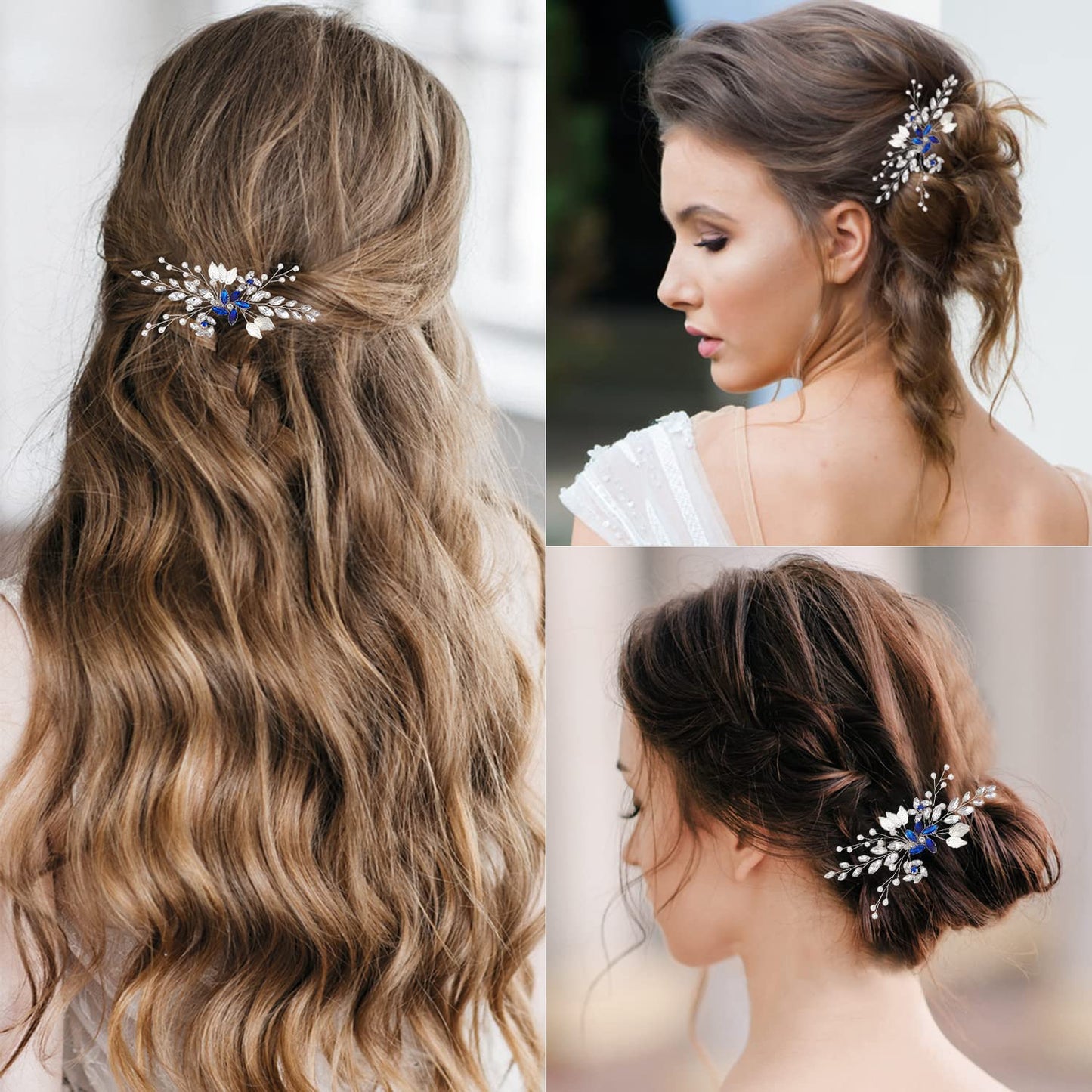 Wedding Hair Clips, Crystal Bride Bridesmaid Hair Pins Pearl Rhinestone Hair Clips, Crystal Flower Hairpins Hair Accessories for Women Girls