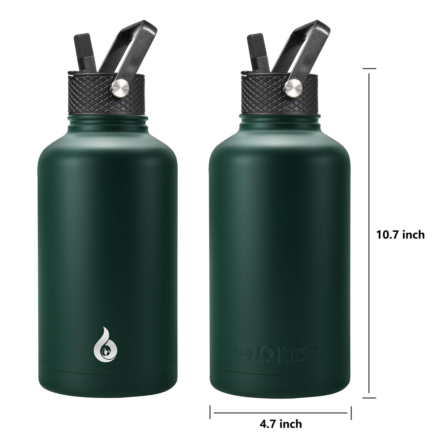 BJPKPK Half Gallon Insulated Water Bottles with Straw Lid,64oz Large Water Bottle,Stainless Steel Water Bottles with 3 Lids and Paracord Handle, Water Bottle for Hot & Cold Liquid, Army Green