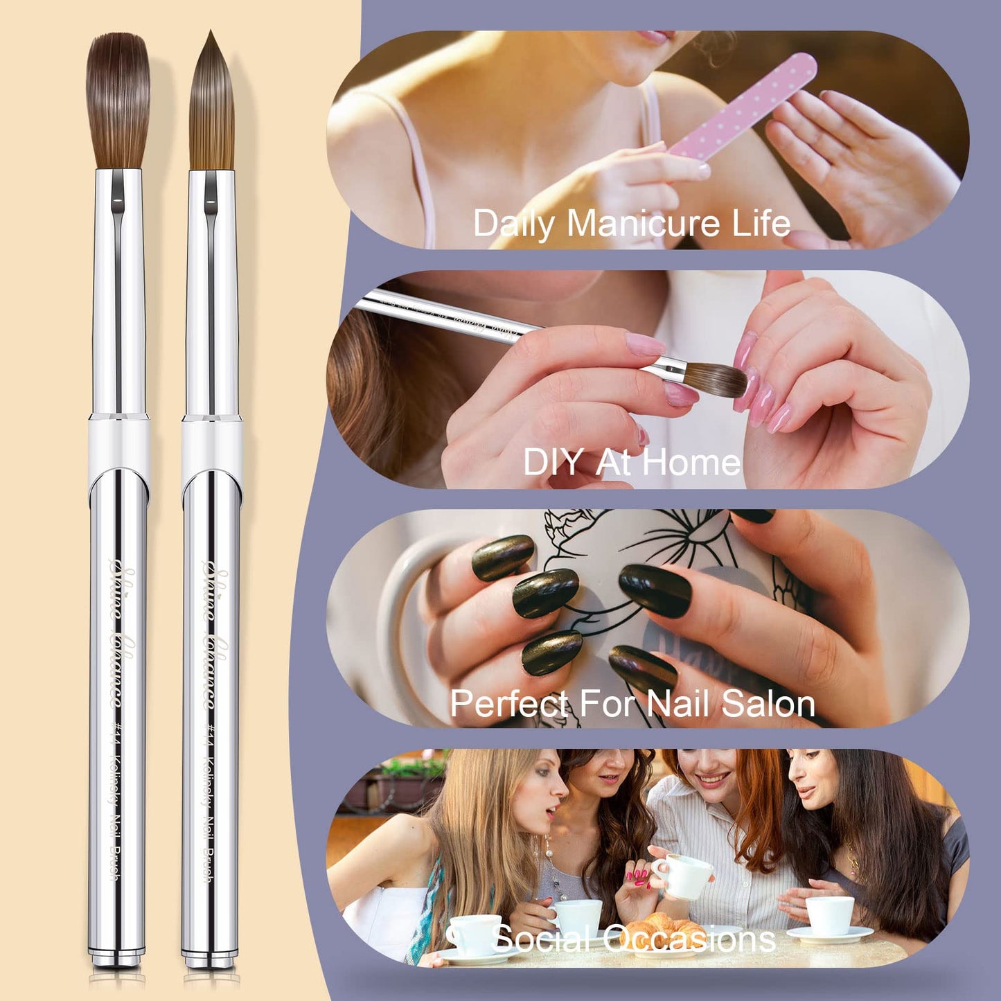 Shine Chance Acrylic Nail Art Brush Size 14, 100% Pure Kolinsky Hair Oval Nail Brush for Acrylic Application, Professional Nail Extension Manicure Tool Striping Nail Drawing Pen for DIY Home Salon