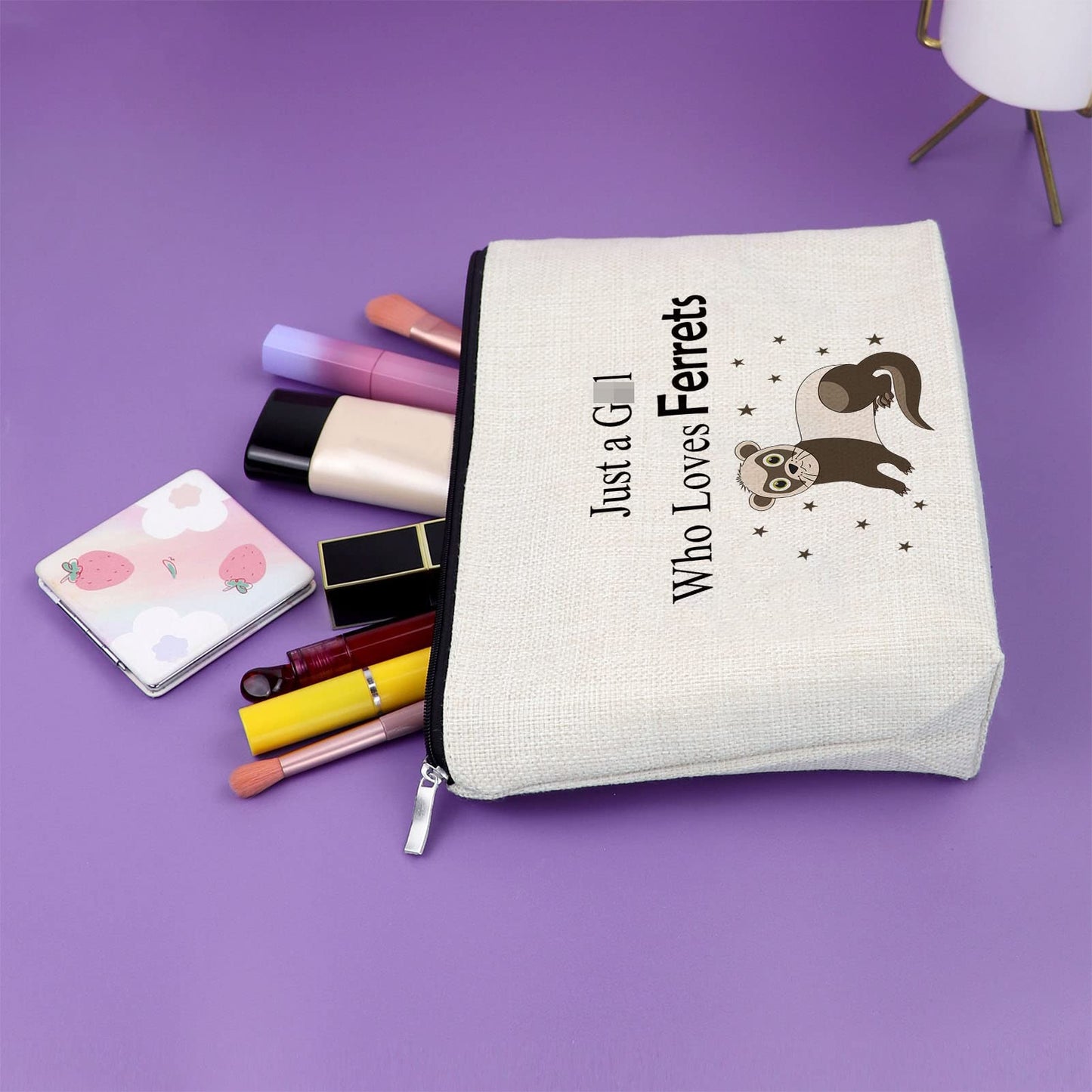 Sazuwu Ferret Lover Gift for Women Makeup Bag Ferret Owner Gift for Friend Animal Lover Gift Cosmetic Bag Ferret Themed Gift Graduation Gifts for Her Birthday Christmas Gift Cosmetic Travel Pouch