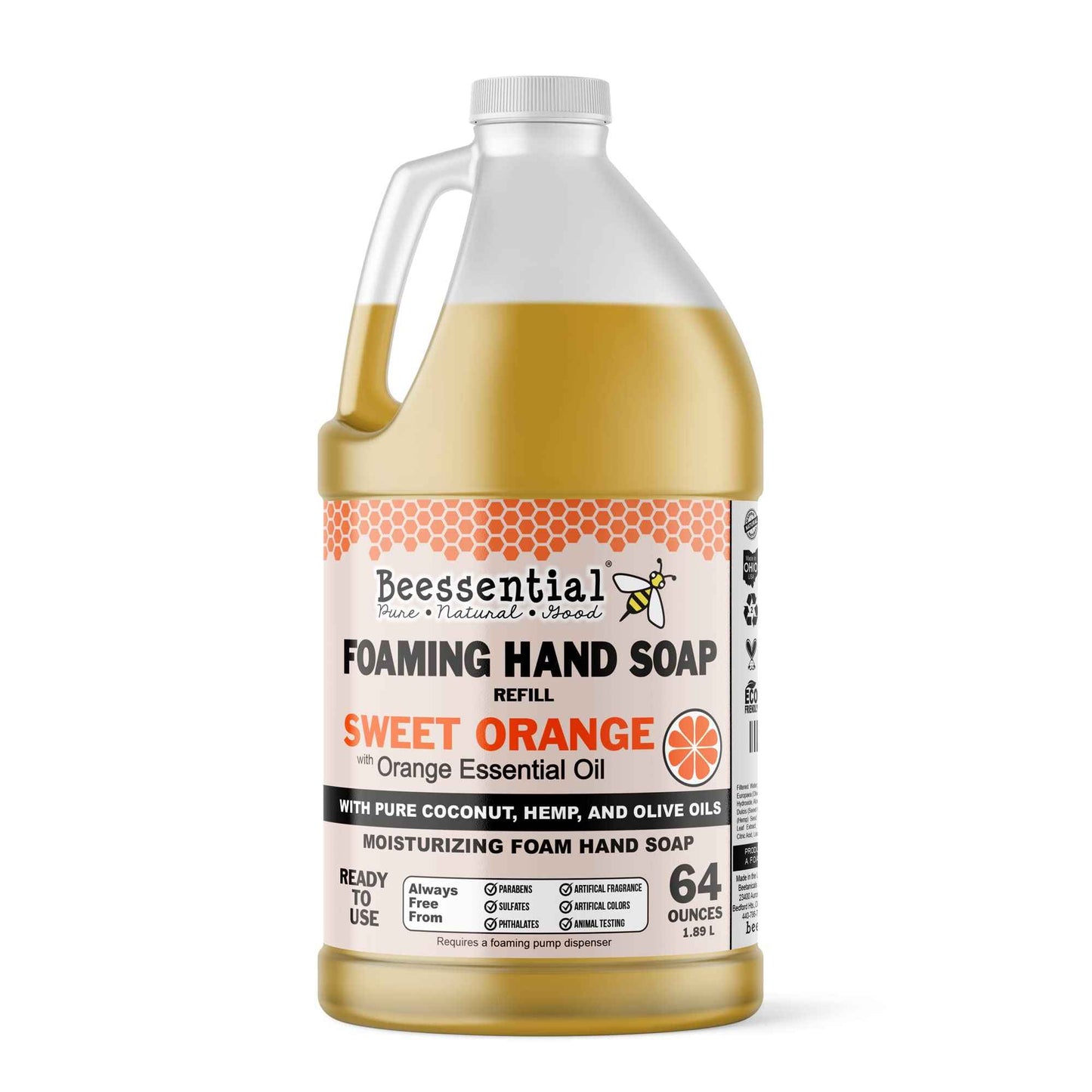 Beessential All Natural Bulk Foaming Hand Soap Refill, 64 oz Orange | Made with Moisturizing Aloe & Honey - Made in the USA