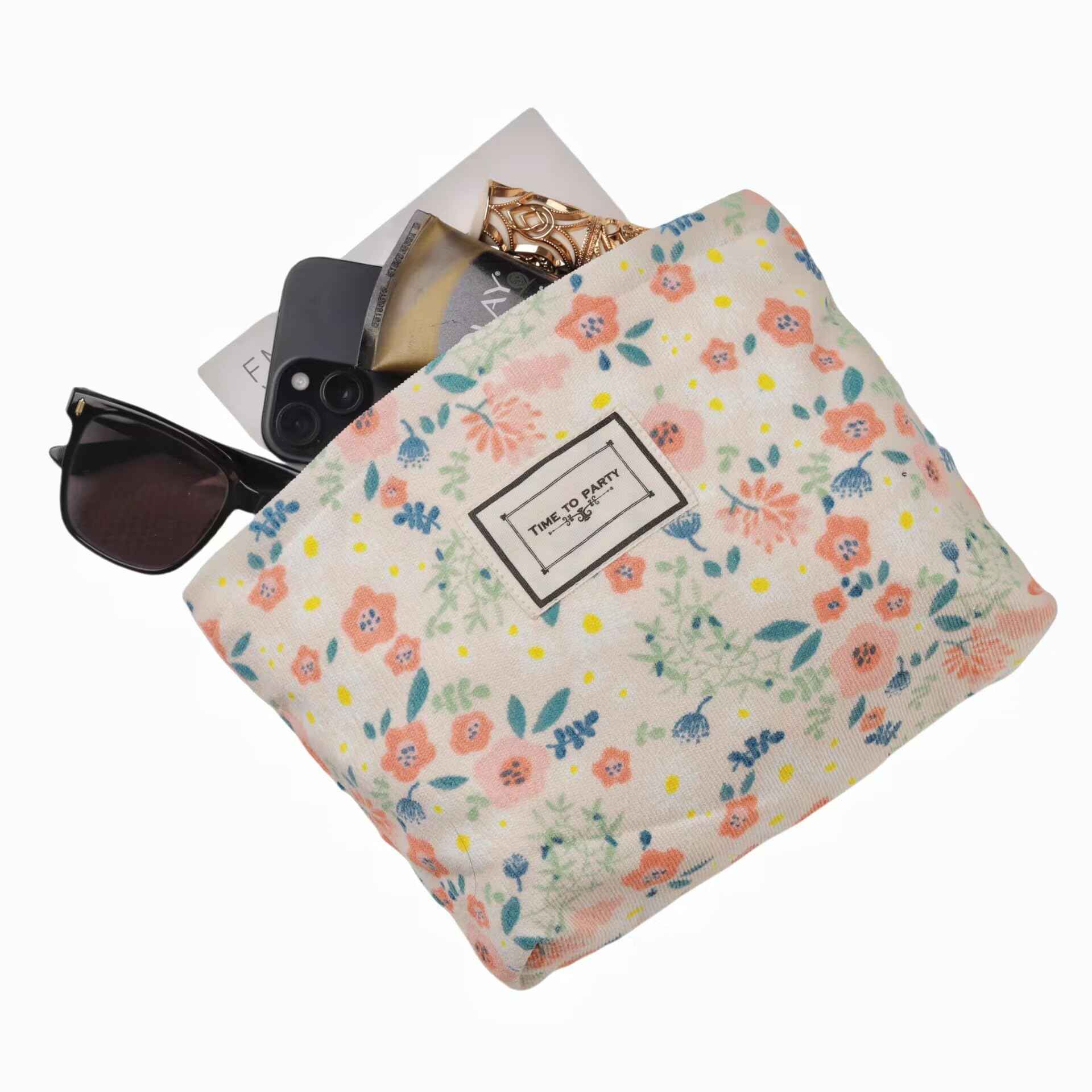 Nearawing 2 Pack Floral Canvas Makeup Bags - Zippered Organizers for Inner Bag, Cosmetics, Purses, Travel, and More (pink+yellw)