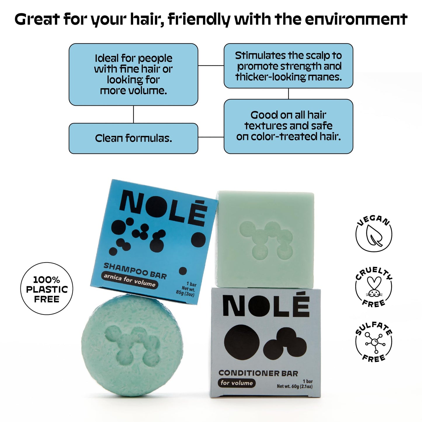 NOLÉ CARE Arnica Volume Shampoo and Conditioner Bar Set - Rice Protein Bar, Thickening Formula, Sulfate-Free, Sustainable, Plastic-Free Packaging 5.12 oz Bar