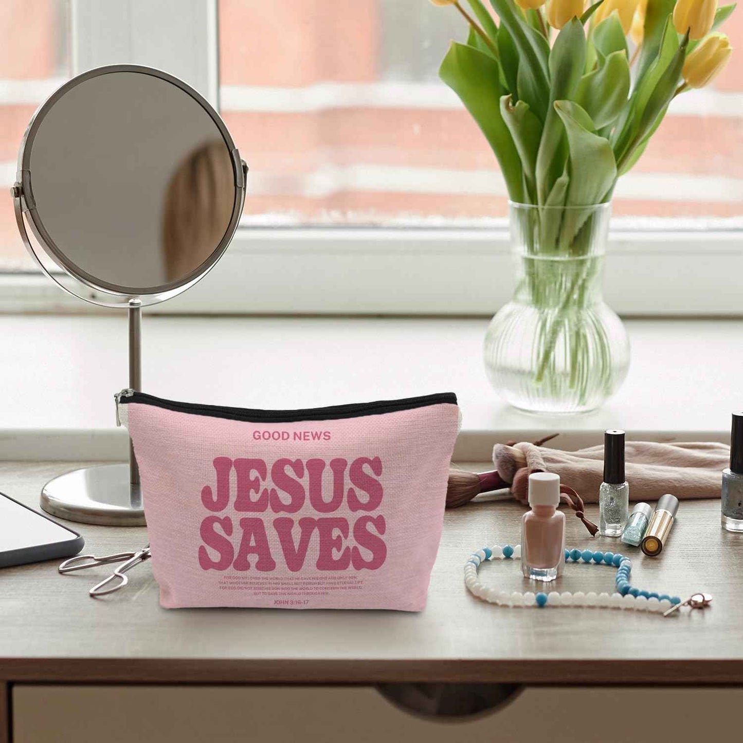 ignytiger Jesus Bible Verse Cosmetic Bag, Christian Gifts for Women, Inspirational Bible Verse Makeup Bag Small Religious Cosmetic Pouch for Travel, Toiletry Bag for Church Lovers Christmas Birthday