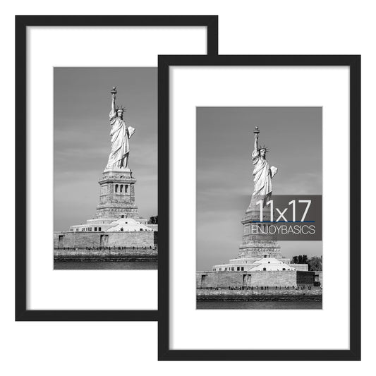 ENJOYBASICS 11x17 Picture Frame, Display Poster 8x12 with Mat or 11 x 17 Without Mat, Wall Gallery Photo Frames, Black, 2 Pack