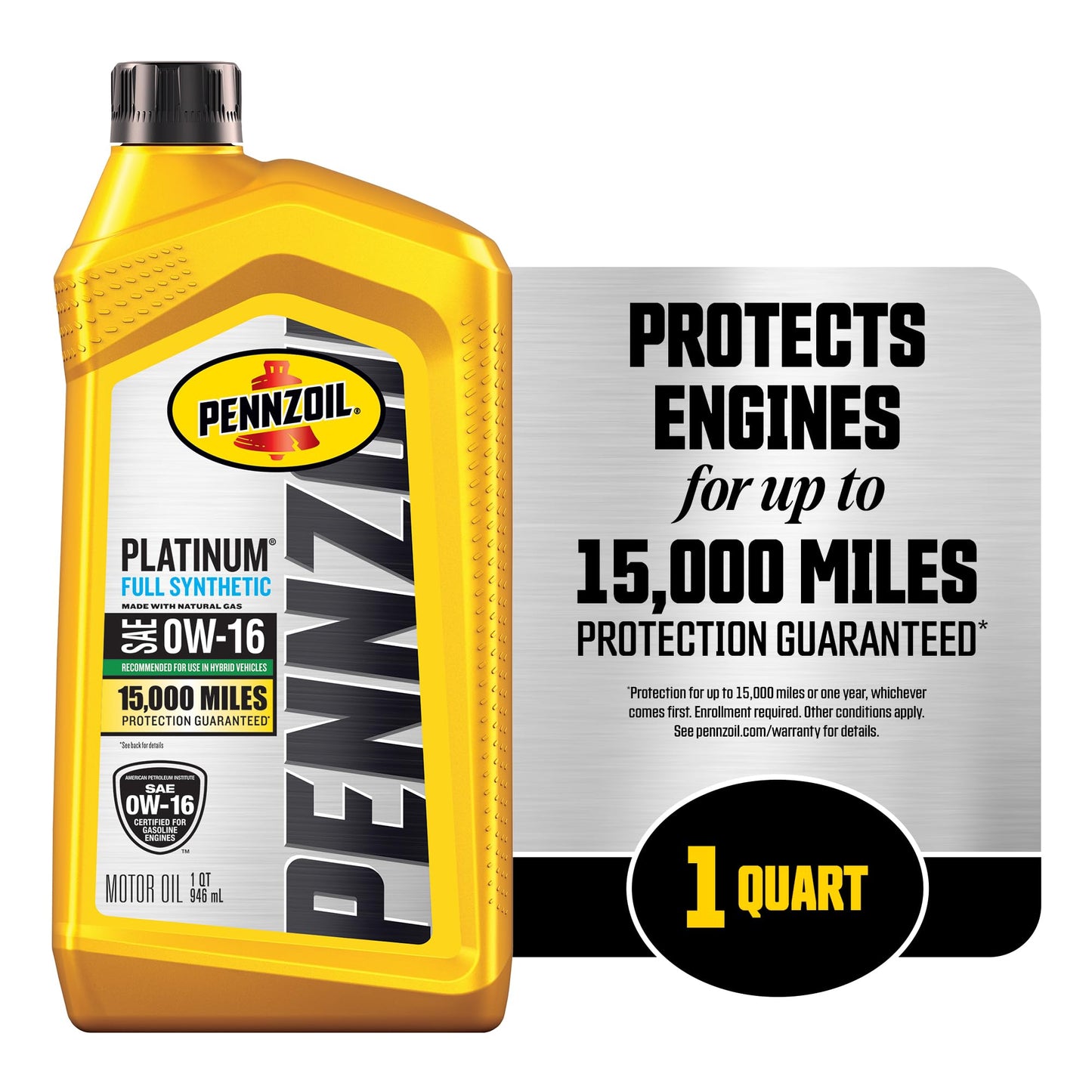 Pennzoil Platinum Full Synthetic 0W-16 Gasoline Engine Oil, 1 Quart (Case of 6)