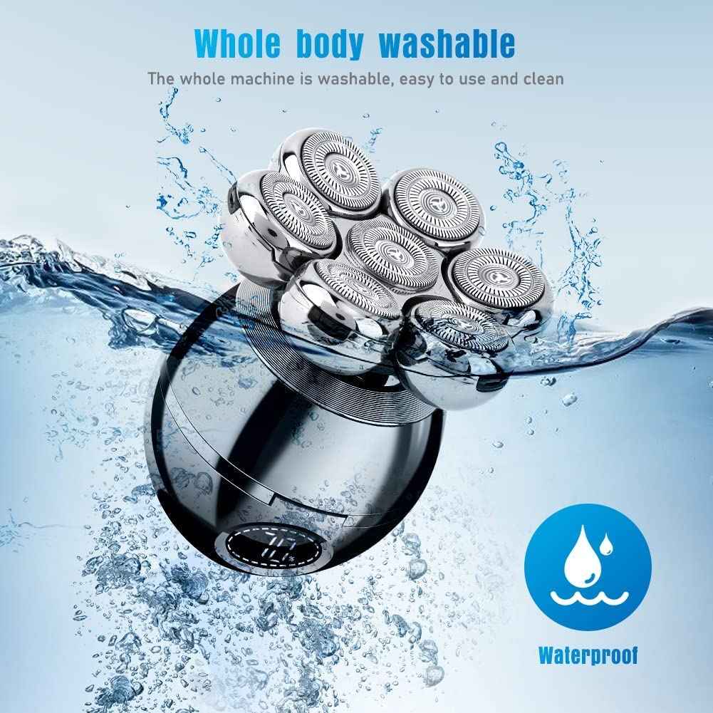 Head Shavers for Bald Men, Wjiang 6 in 1 Electric Razor Mens Shaver Wet Dry Cordless Electric Skull Shavers 7D Floating Rechargeable Bald Head Shaver Back for Men Father's Day Gifts
