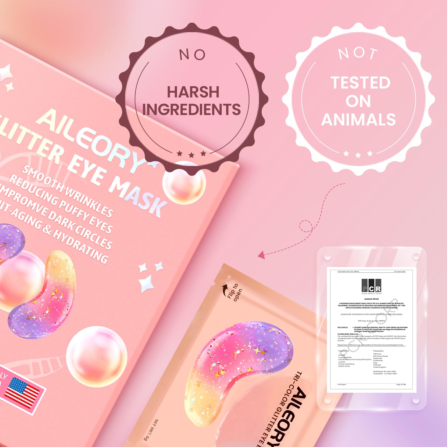 Under Eye Patches (24 Pairs) - New Tri-color Glitter Eye Gel Pads for Dark Circles Puffy Eyes,Under eye Bags,Wrinkles|Natural Collagen Under Eye Mask Patches, Gel Under Eye Patches