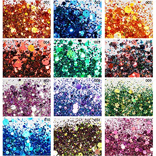 Mesiyun 12 Pots Holographic Nail Art Sequins 3D Laser Chameleon Chunky Nail DIY Sparkly Glitter Flakes for Women Manicure Tips Decorations