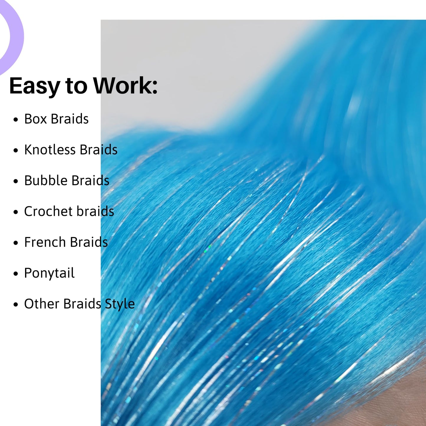 Gozill Blue Braiding Hair Pre Stretched Tinsel Braiding Hair 30 Inch Colorful Synthetic Fake Hair for Braiding