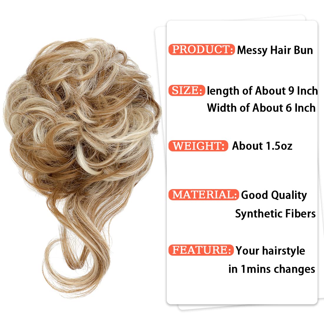 Mitrygreen Messy Bun Hair Piece Tousled Updo Extension Elastic Rubber Band Hair Extension Piece for Women Girls Ginger Brown Mix Bleach Blonde