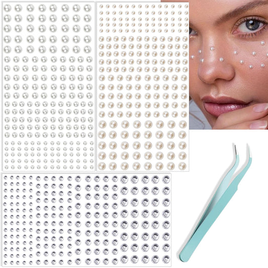 NOOEPC 660Pcs Face Gems Hair Gems, Self-Adhesive Face Jewels Eye Jewels Rhinestones 3/4/5/6 mm DIY Face Gems Stick on, Hair Body Rhinestones Gems Crystals Pearls for Face Eyes Makeup Body, Crafts