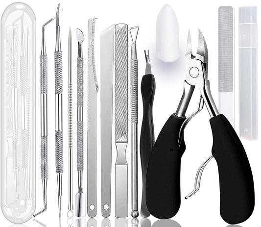 Ingrown Toenail Pedicure Tool Kit, Nail File and Nail Lifter Pusher Double-Sided Nail Manicure Kit Stainless Steel Nail Care Treatment for Nail Correction Polish Pain Relief (11 Piece Set)