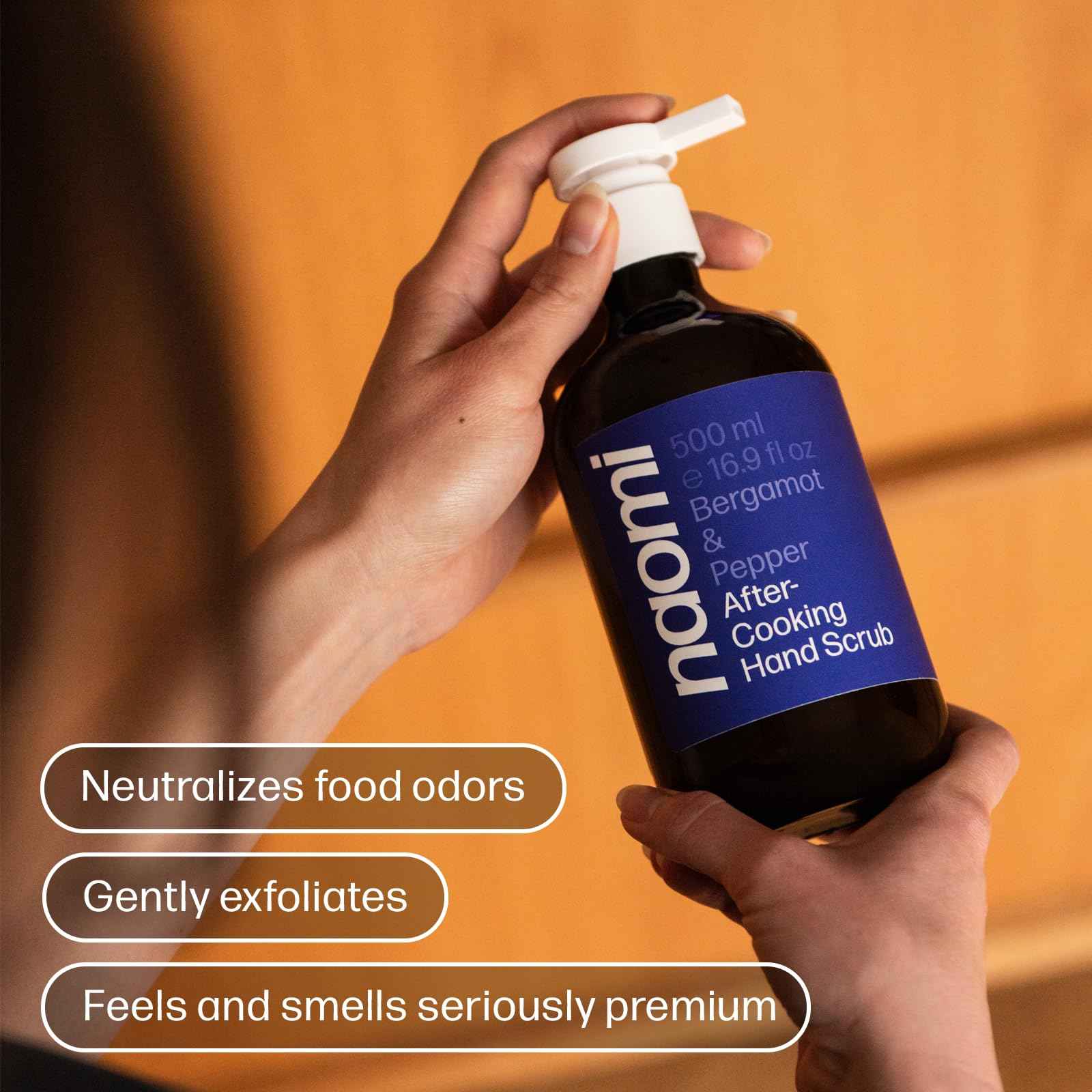 Naomi After-Cooking Hand Scrub | Exfoliating Hand Wash | Odor Neutralizing Kitchen Soap (Bergamot & Black Pepper)