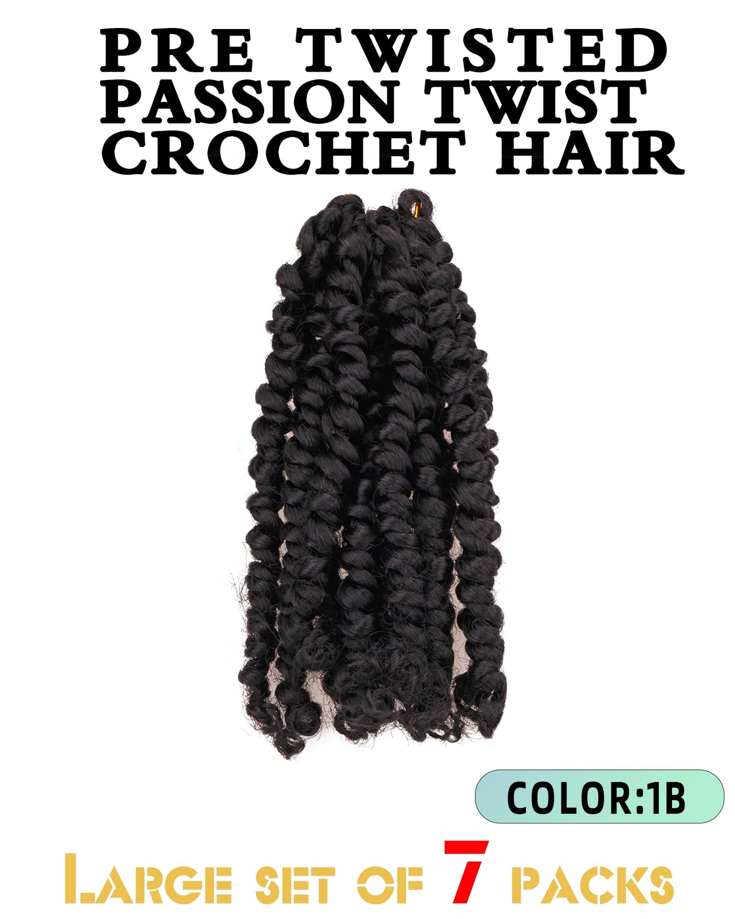 8 Inch 7 Packs Pre Looped Pretwisted Passion Twist Crochet Hair for Black Women and Kids-Natural Black,Soft Hair Extensions Braided by Synthetic Spring Kinky Twist Bohemian Curl(1B)