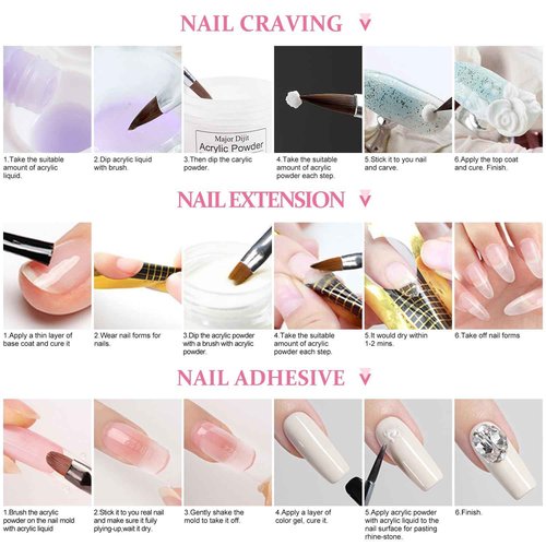 Acrylic Nail Kit with liquid Monomer,6 colors Glitter Acrylic powder UV Lamp for Beginners with Everything Nail Supplies (Pink)