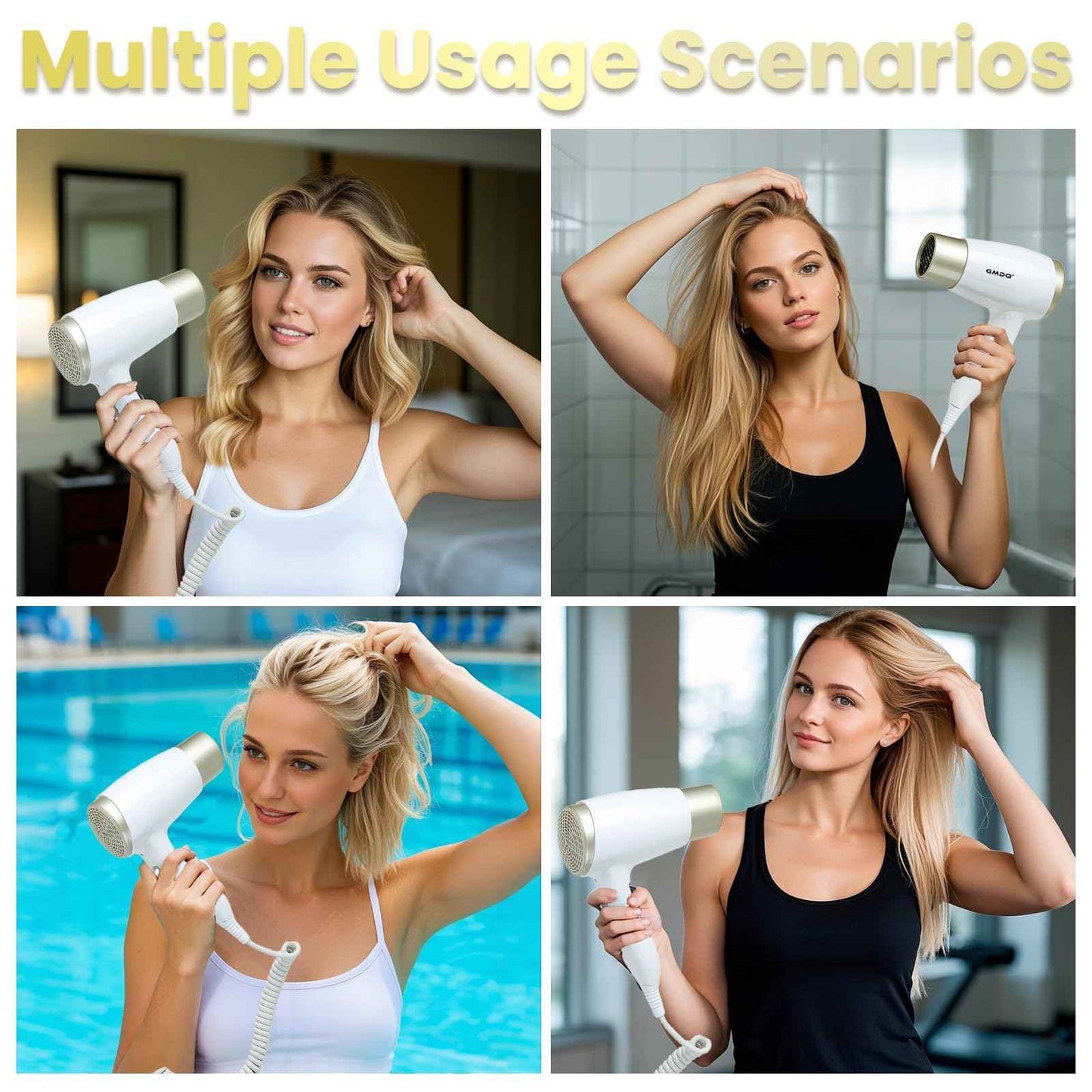 Wall Mounted Hair Dryer for Bathroom - 110V Professional Blow Dryer with Fast Drying Salon Motor, Heavy Duty Wall Mount Hairdryer with Stand Rack, Includes Screws+Adhesive