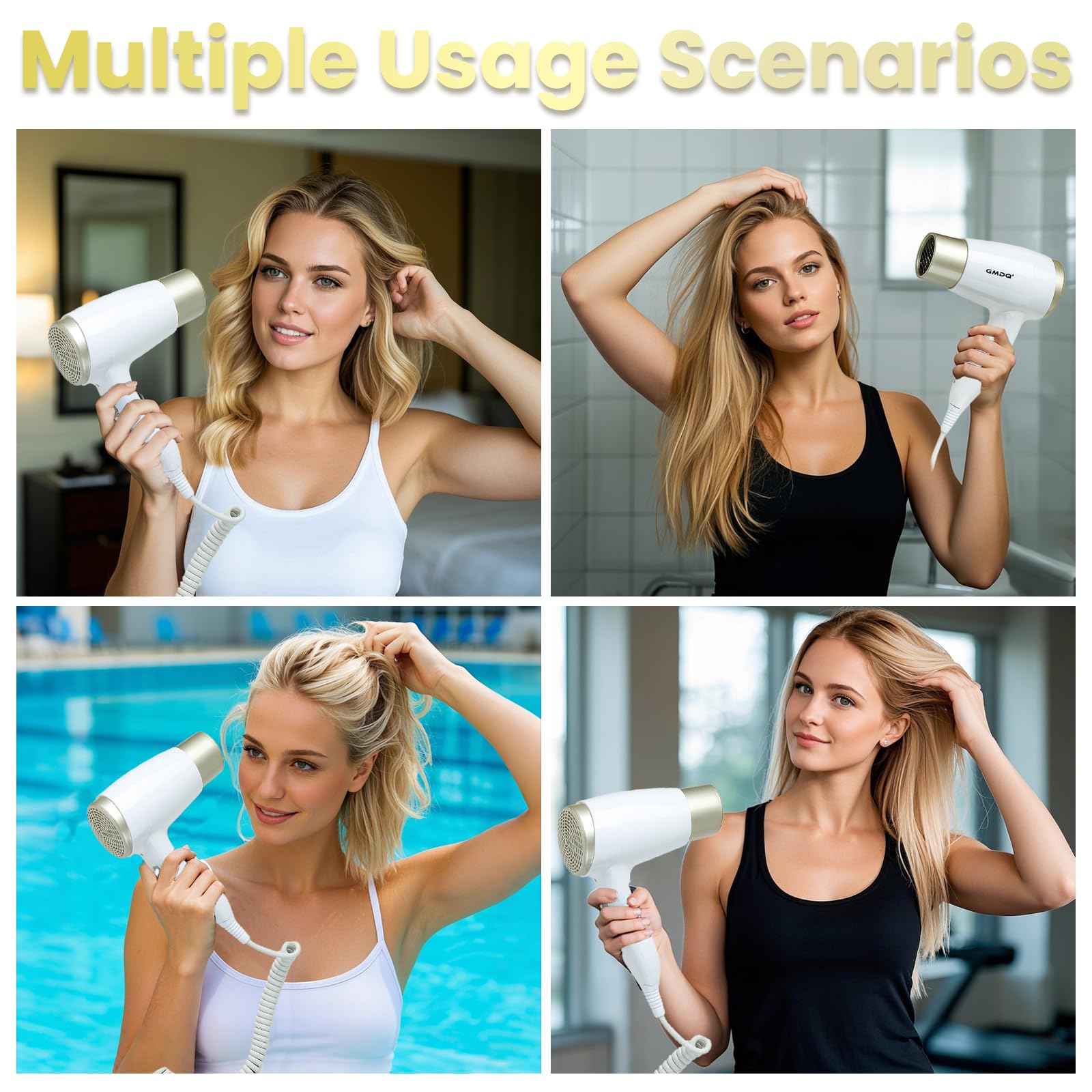 Wall Mounted Hair Dryer for Bathroom - 110V Professional Blow Dryer with Fast Drying Salon Motor, Heavy Duty Wall Mount Hairdryer with Stand Rack, Includes Screws+Adhesive