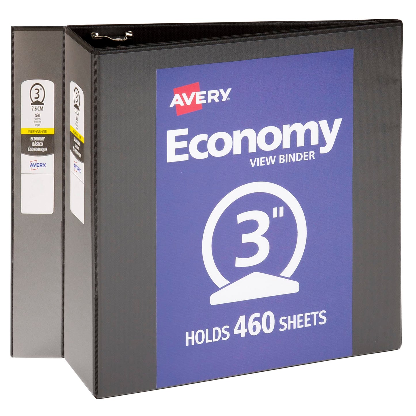 Avery Economy View 3 Ring Binders, 3 Inch Round Rings, 2 Black Binders (46037)