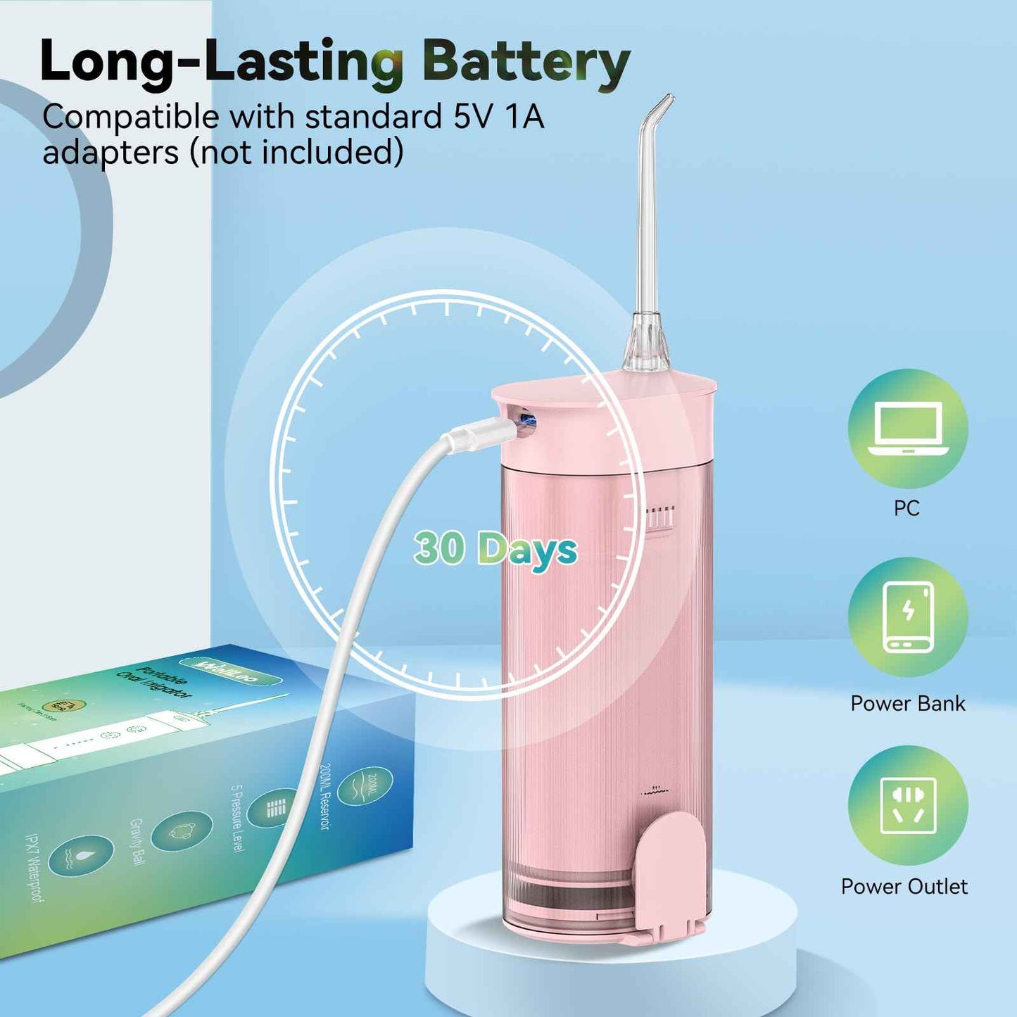 WellLeo Mini Water Flosser for Teeth,Travel Dental Flosser Picks, Portable Oral Irrigator with Telescopic Water Tank, 5 Modes IPX7 Waterproof Tooth Flosser for Brace, Sensitive Teeth, with Storage Bag