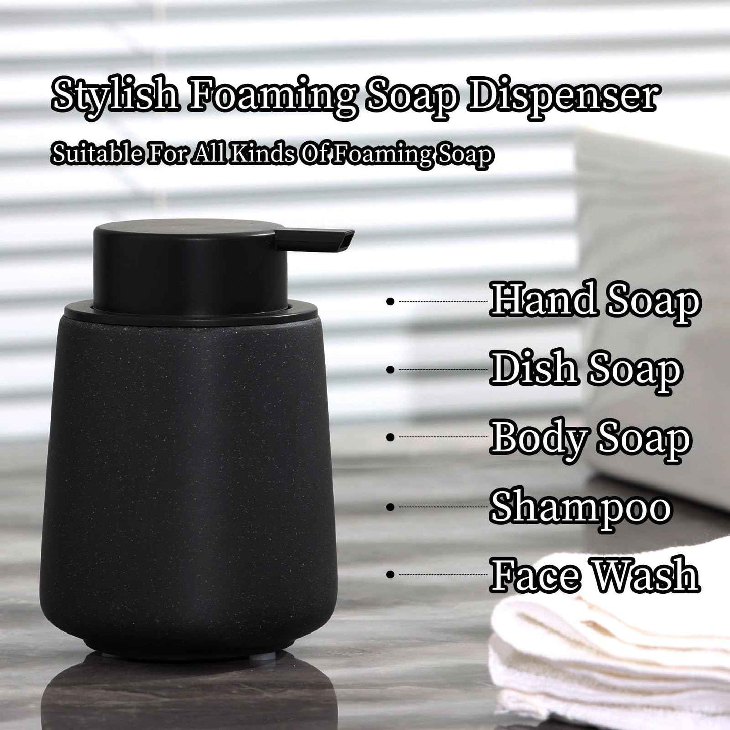 Haocoott Foaming Soap Dispenser Pump 12OZ, Refillable Foam Hand Dish Soap Dispenser Bottle Jar for Bathroom Kitchen Sink Countertop Home Decor - Black