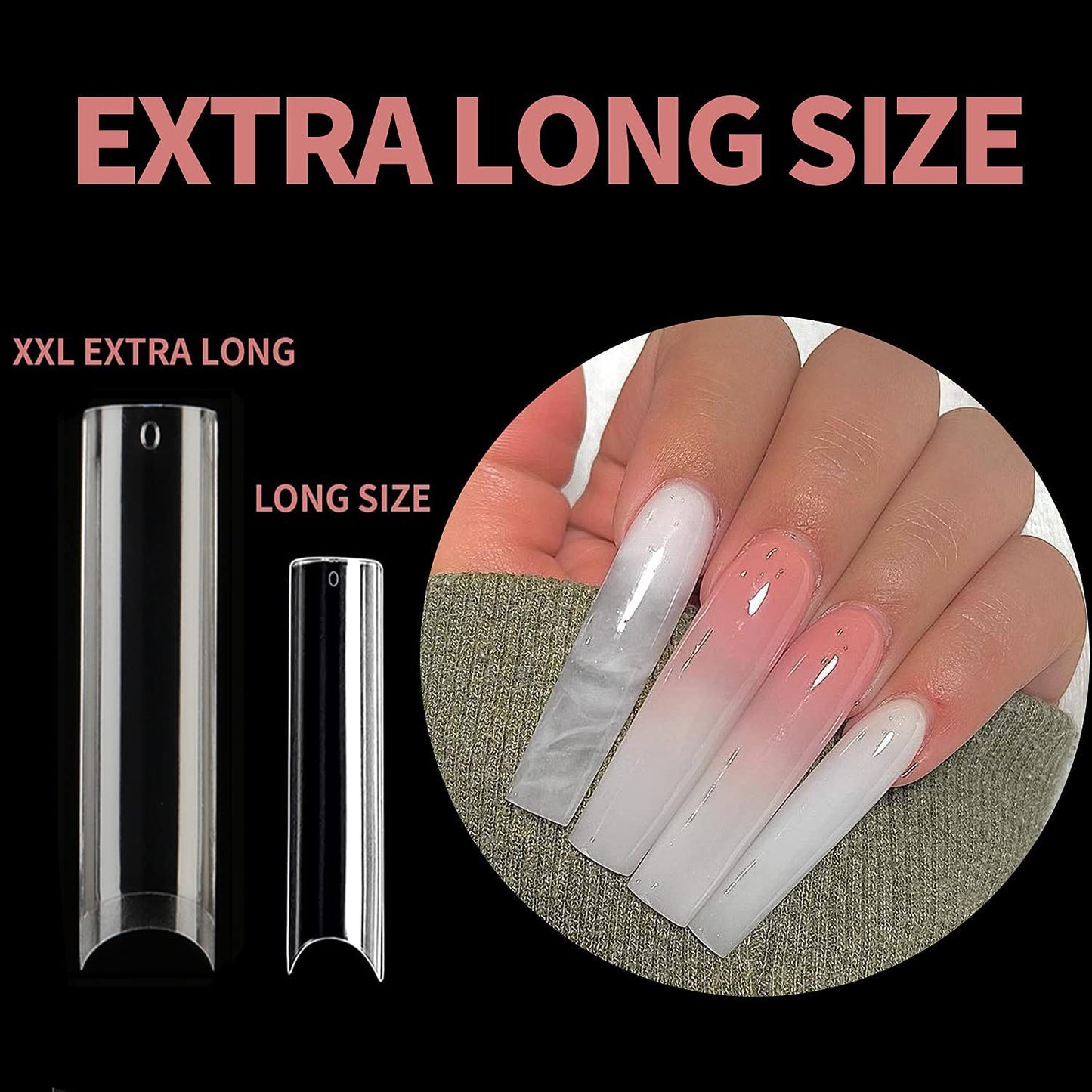 UNA GELLA Tapered Square Nail XXL Tips 120 PCS No C Curve Gel Extra Long Straight Nails Half Fake Trace for Acrylic Home DIY with Box