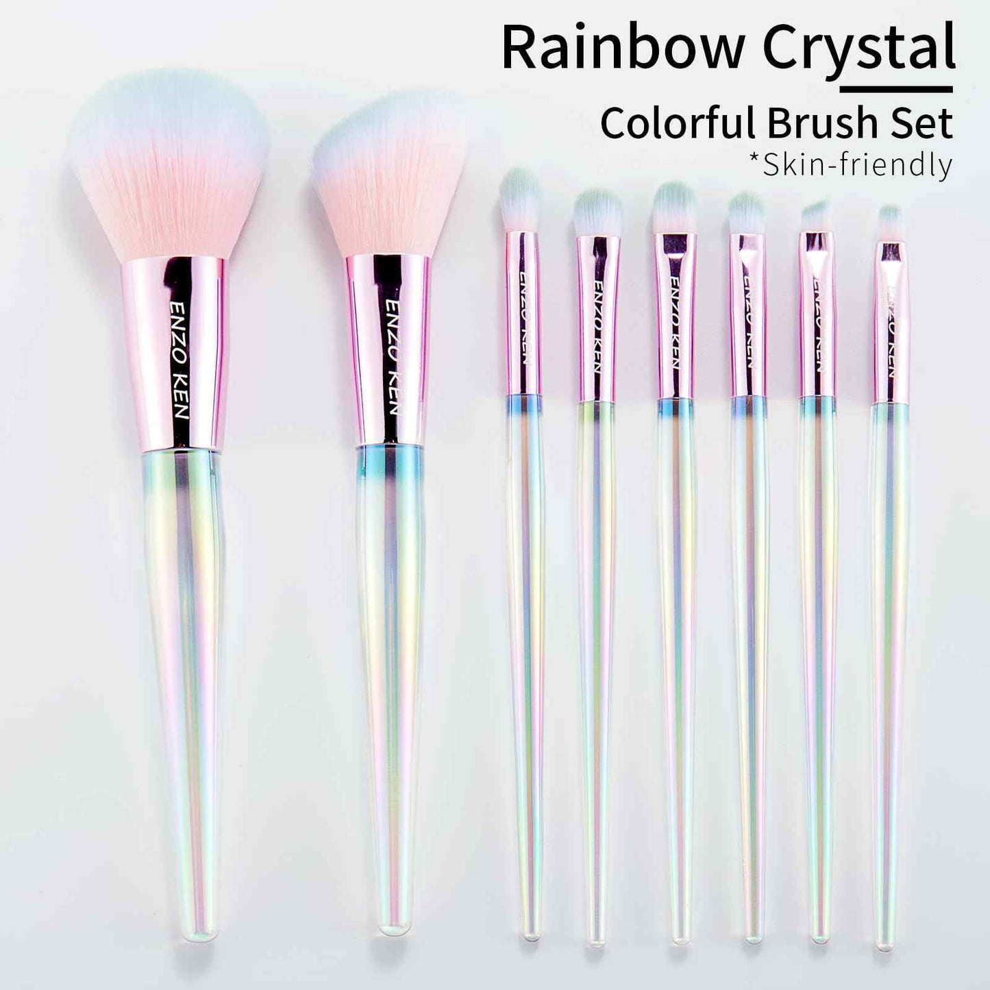 Rainbow Crystal Makeup Brushes Set Professional, Vegan Makeup Brush Set with Case by ENZO KEN, Bedazzled Cosmetic Brushes Makeup Set, Sparkly Make up Brushes Set Professional, Makeup Brush Set Vegan.