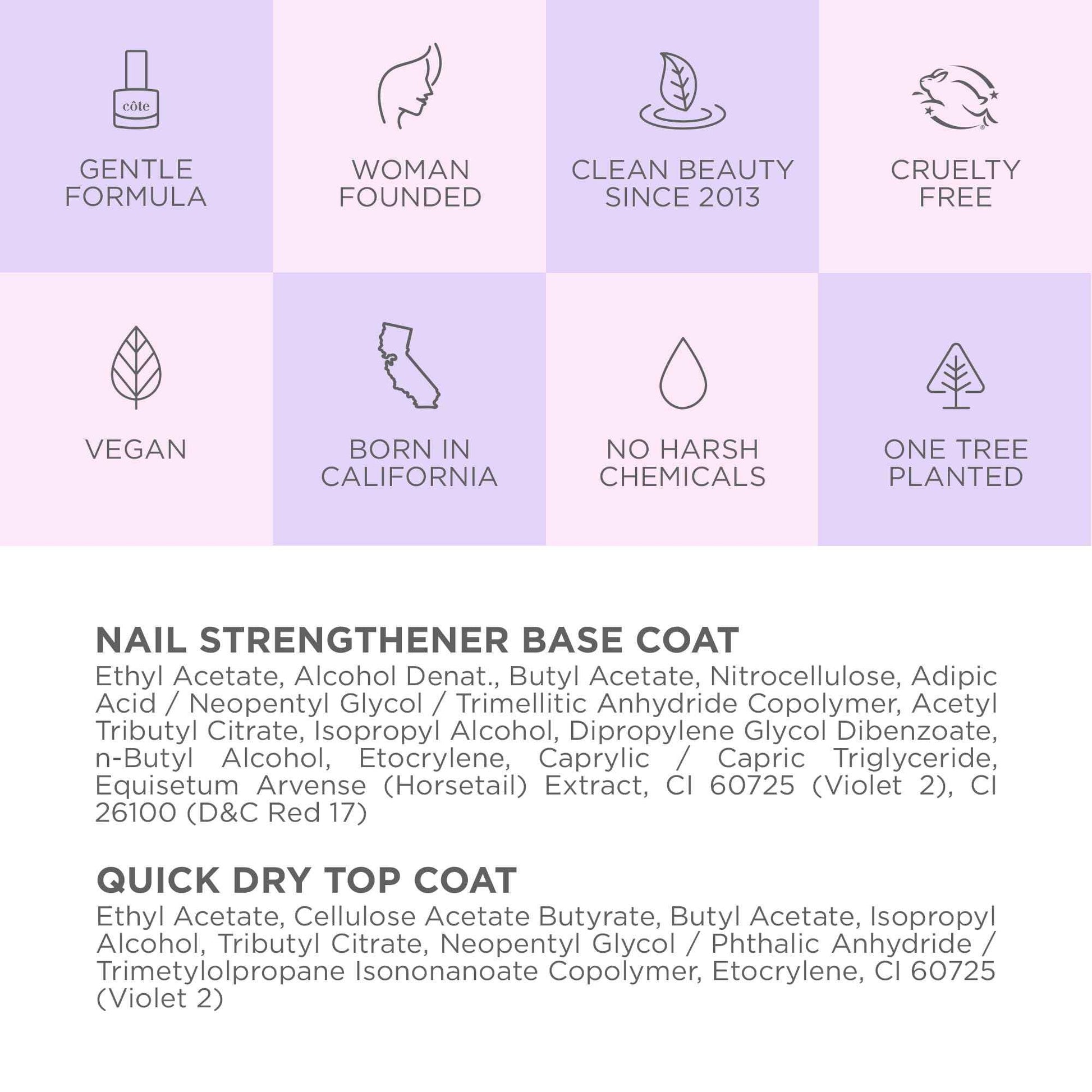 Cote Beauty Nail Strengthener Base Coat & Quick Dry Nail Polish Top Coat Bundle, Strengthens Nails, Fast-Drying Glossy Finish, Chip-Resistant, Long-Lasting, Vegan & Cruelty-Free, 0.27 fl oz Each