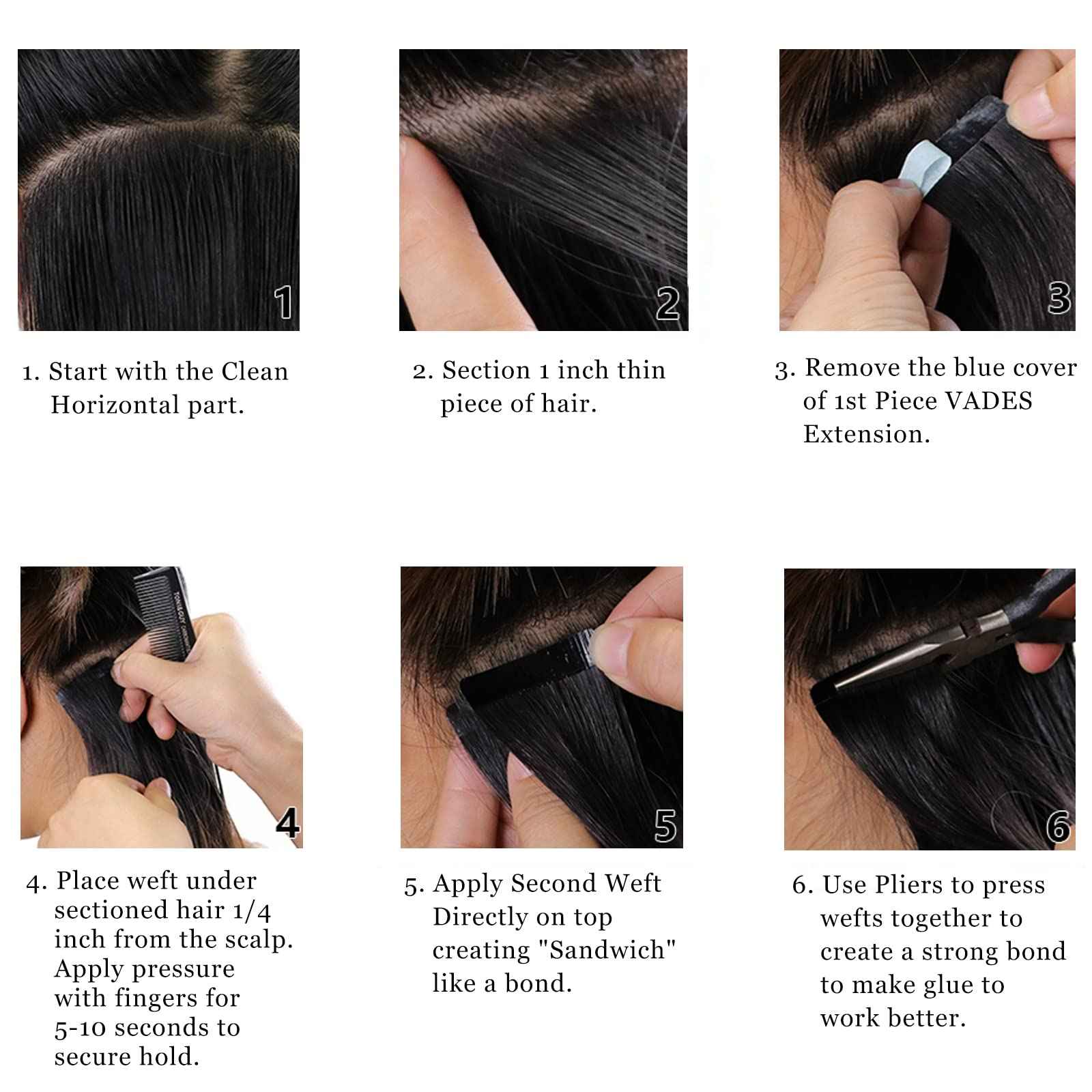 VADES Tape In Hair Extensions Remy Human Hair Natural Black Tape Hair Extensions Real Human Hair 20 Inch Invisible Seamless Skin Weft Extensions 50 Grams 20 Pieces