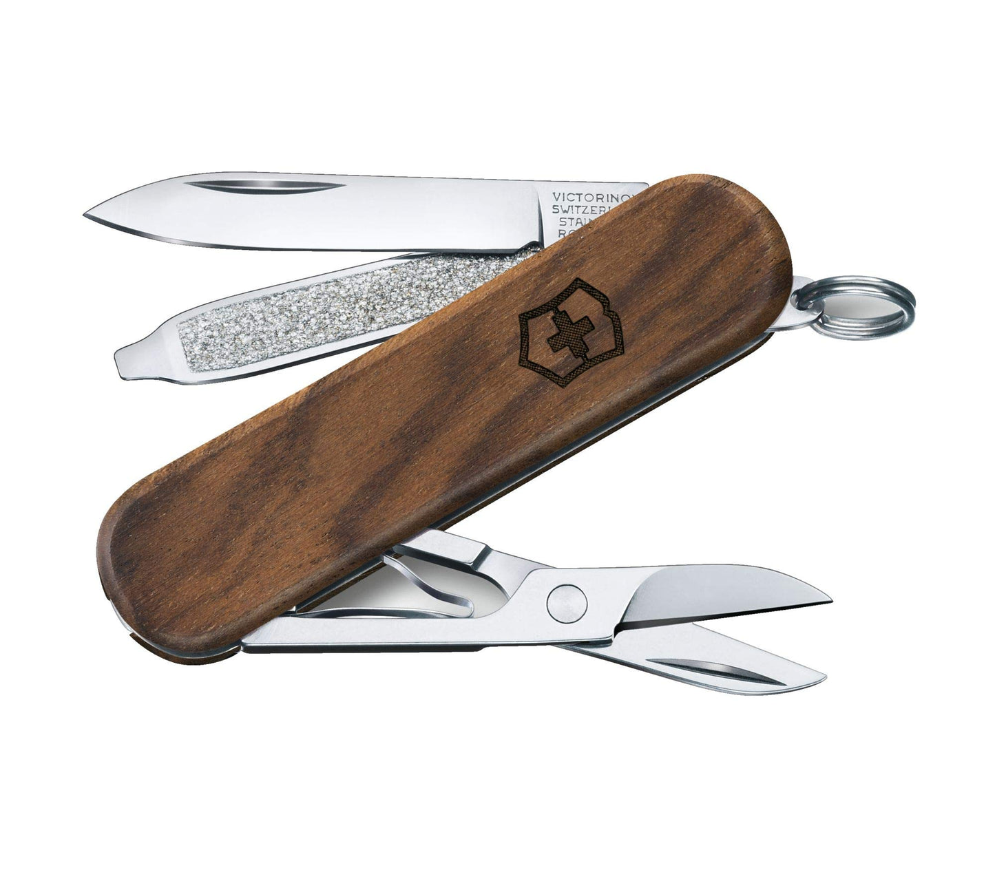 Victorinox Classic SD Walnut Swiss Army Knife, Compact, 5 Functions, Swiss Made Pocket Knife with Small Blade, Screwdriver and Key Ring - Wood