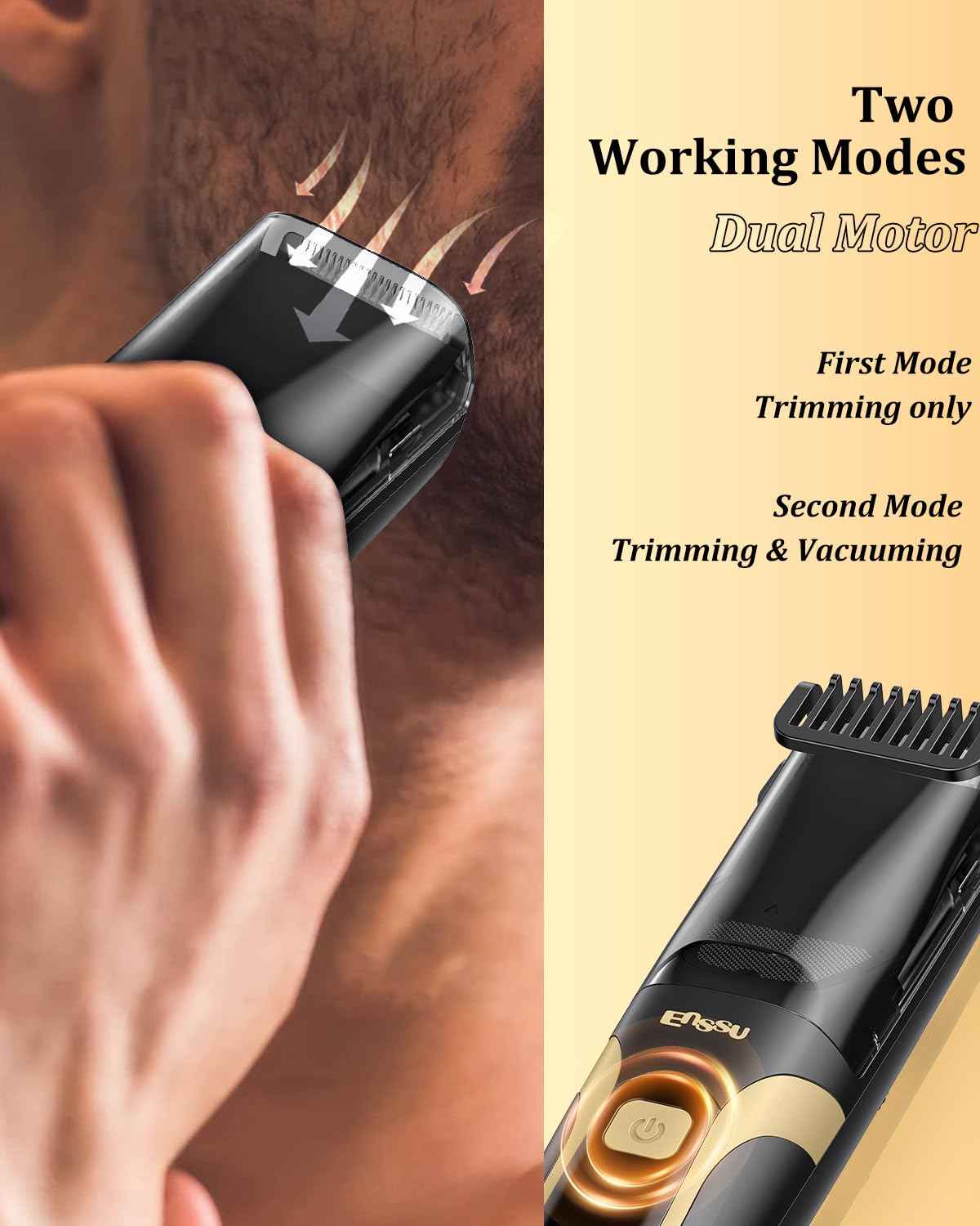 ENSSU Beard Trimmer for Men Auto-Vaccum, Rechargeable Electric Men Beard Trimmers with 2 Combs, 1-20mm Adjustable Length Dial, Waterproof Cordless Mustache Trimmer for Face, Stubble