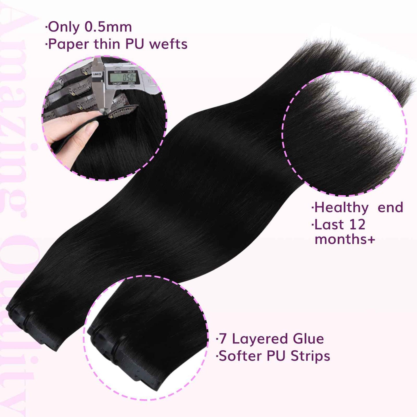 IDN BEAUTY Seamless Clip In Hair Extensions Human Hair Jet Black Real Remy Virgin Human Hair Seamless Clip Ins For Black Women PU Weft Invisible Edge Thick Soft Hair ST 80g 12 Inches