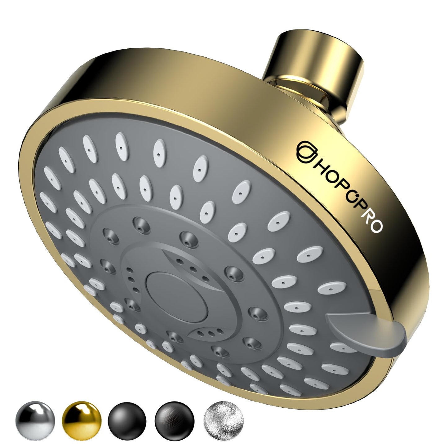 HOPOPRO 5-Mode High Pressure Shower Head - Consumer Reports, The Washington Post, NBC News, TODAY TV Show Recommended - High Flow Fixed Showerheads Bathroom Rain Showerhead (4 Inch Gold)