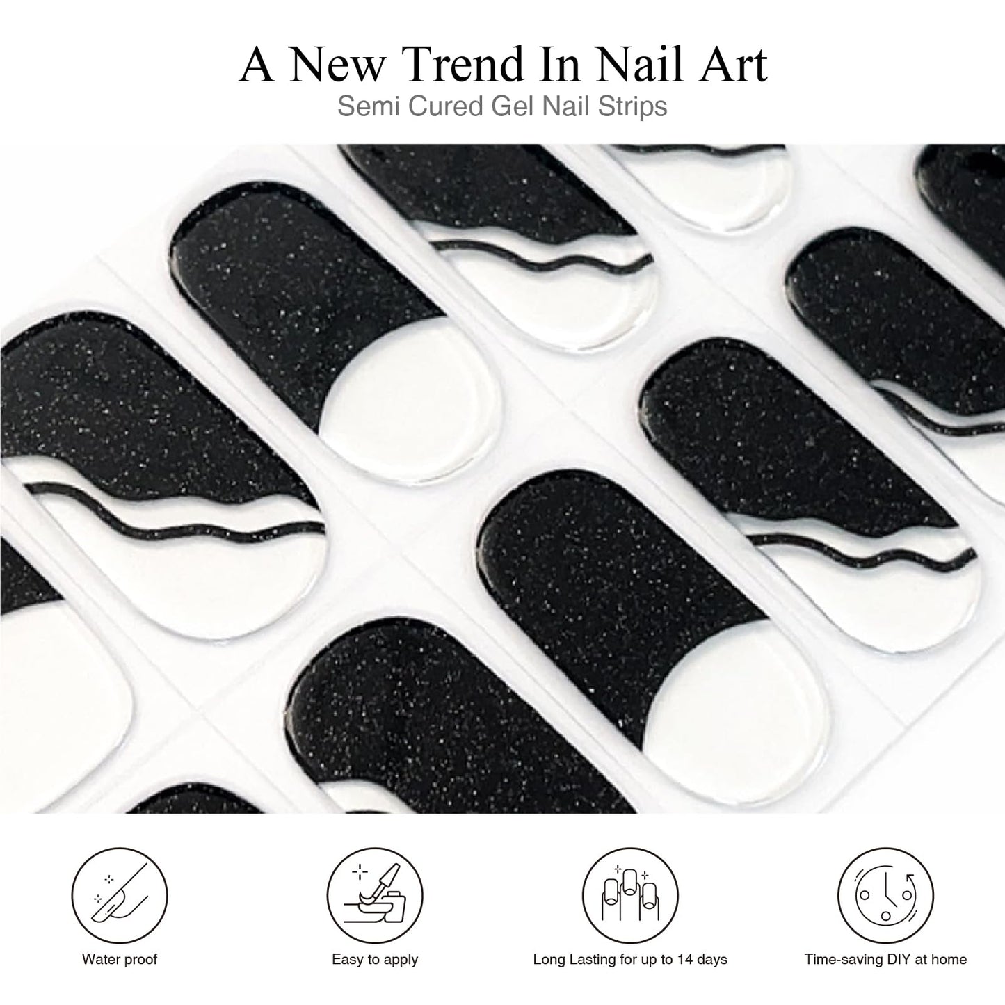 Nelikoo Semi Cured Gel Nail Strips, 20 pcs Gel Nail Stikers, Gel Nail Wraps Semi Cured, Salon-Quality, 2 Weeks Long Lasting