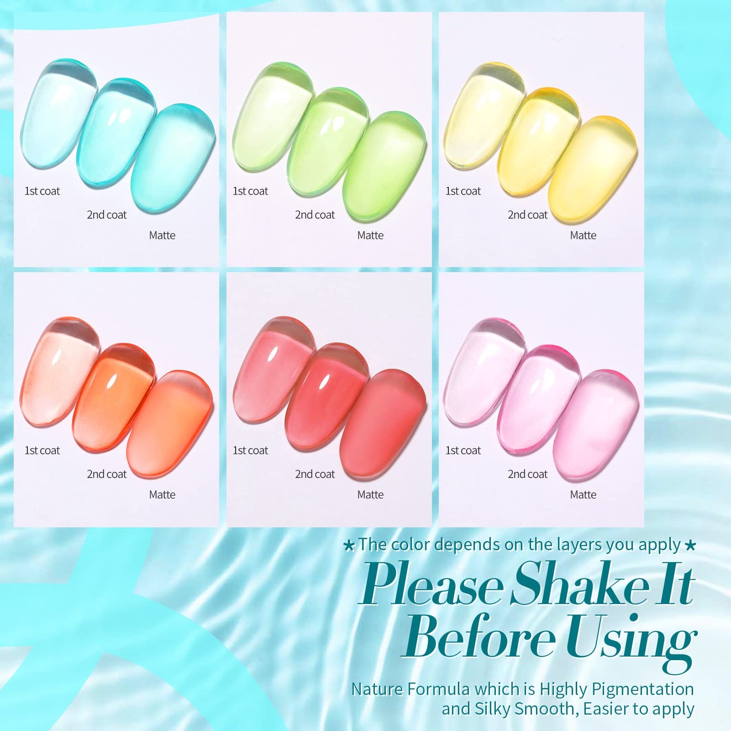 Born Pretty Jelly Gel Nail Polish Set Spring Summer Crystal Glass Translucent Pastel Gel Polish Blue Red Green Yellow Pink Soak Off UV Gel Polish 7ML 6PCS