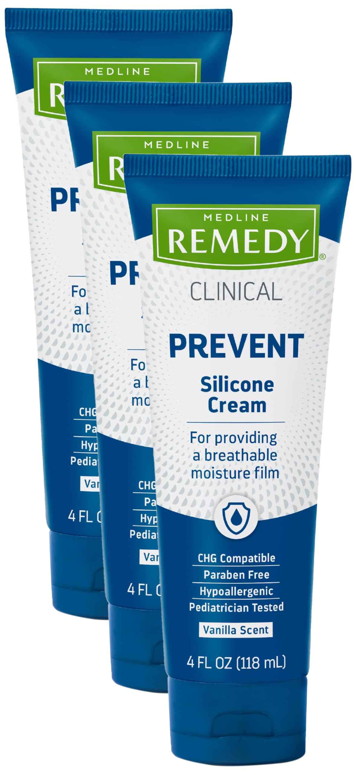 Medline Remedy Clinical Silicone Cream (4 oz Tube), Vanilla Scent, Breathable Film, Soothing, Moisturizing, Nourishing, Hydrating Skin Care, For Cracked, Chapped, Sensitive Skin (Pack of 3)