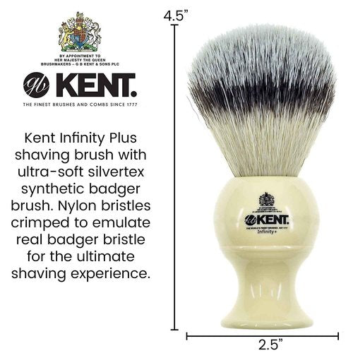 Kent Infinity Plus Shaving Brush with Ultra-Soft Silvertext Synthetic Badger Brush - Perfect Lather and Shaving Brush made for Shave Cream and Shaving Soap - Kent Luxury Shaving Since 1777
