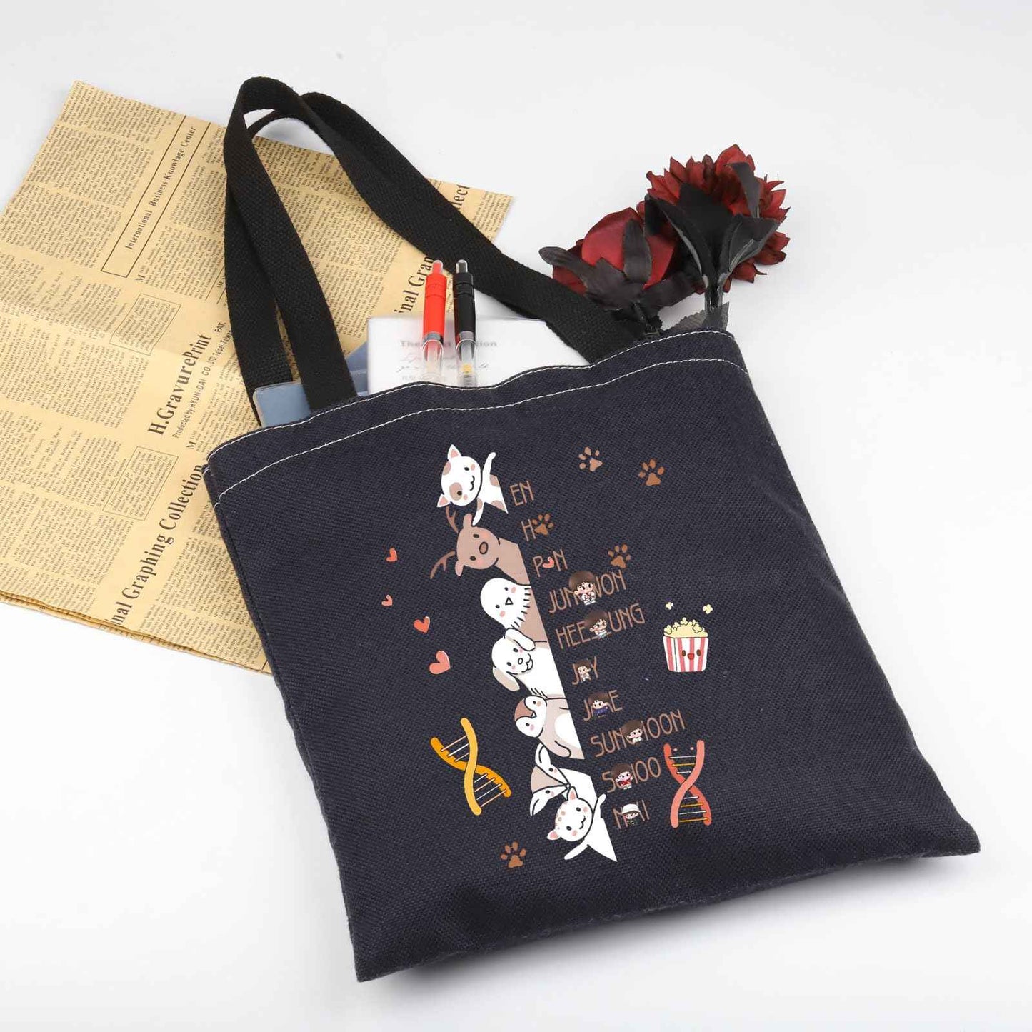 WSNANG Korea Group Gifts New Album Canvas Makeup Bag Gift for Korean Music Fan Lovers Cosmetic Bag Gift Music Merch (E TB)