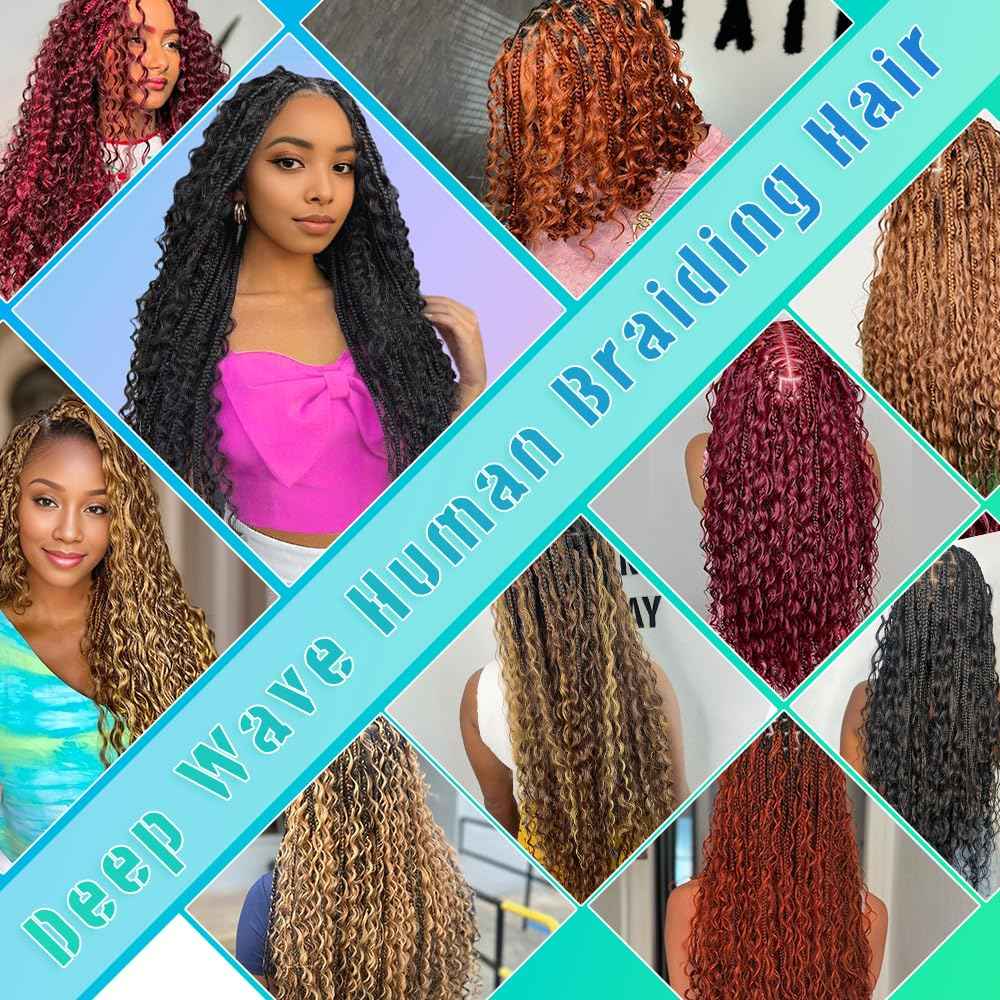 Blonde Human Braiding Hair for Boho Braids 22 Inch 100g Human Hair Braiding Hair Deep Wave Bulk Human Hair for Braiding No Weft Brazilian Virgin Curly Hair Extensions 27#