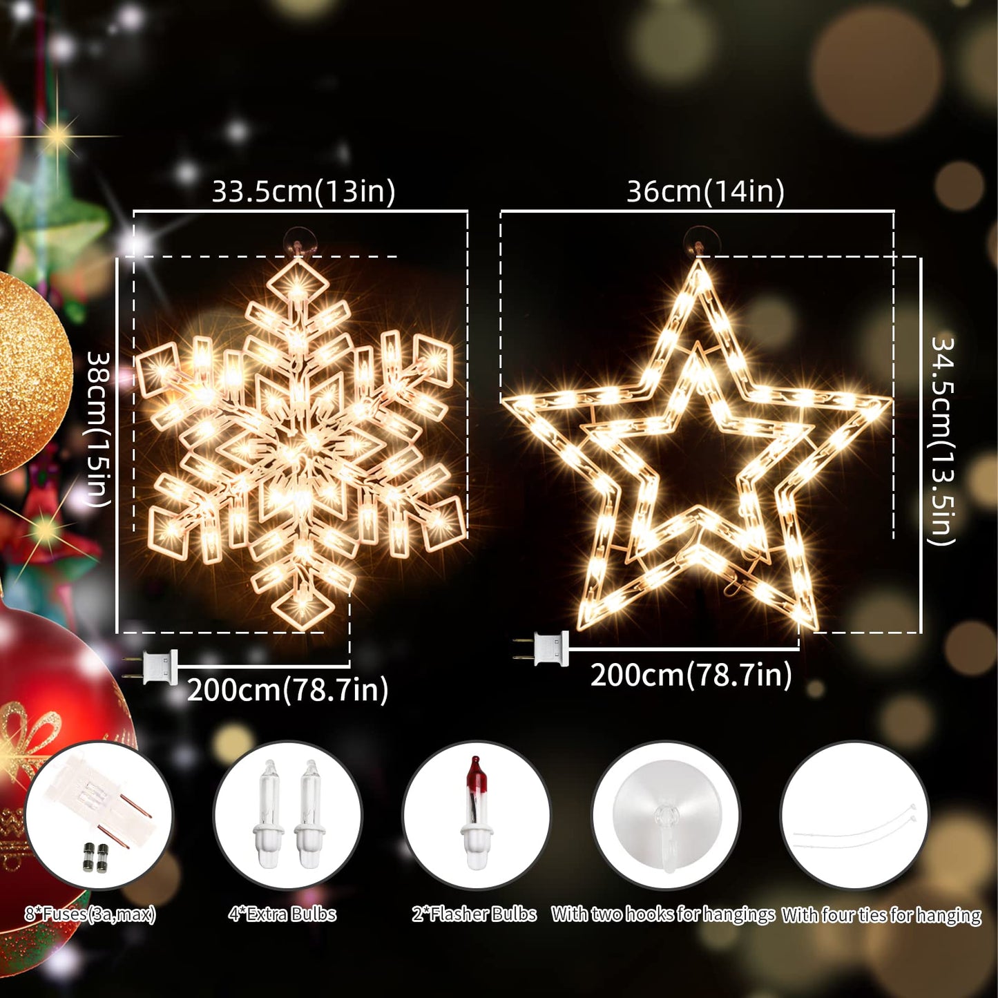 LAMPHOME Lighted Star and Snowflake Christmas Window Silhouette Decoration Lights for Christmas,Party,Home,Patio Lawn,Garden