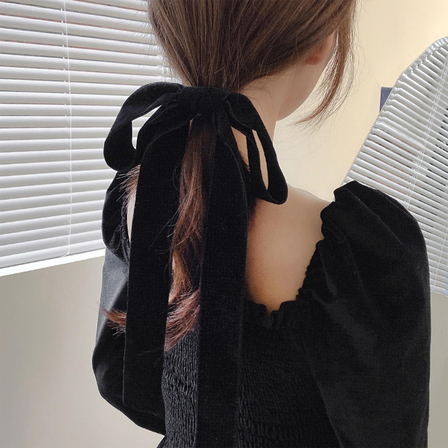 Velvet Hair Ties - Black Bow Headbands for Women, Hair Rope Styling Accessories Set, Gifts for Mom Yoga Outdoor Headdress