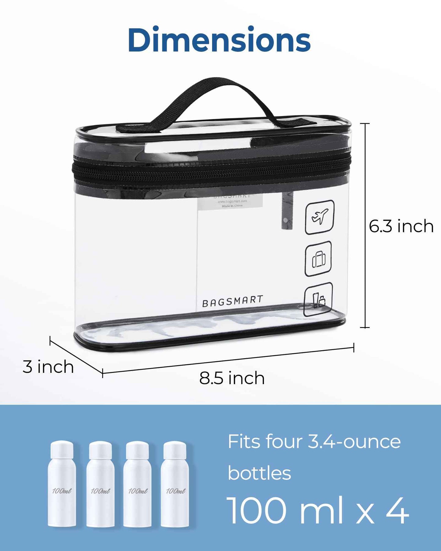 BAGSMART TSA Approved Toiletry Bag, 3 Pack Clear Makeup Cosmetic Bag Organizer, Quart Size Travel Bag for Toiletries, Carry-on Travel Accessories Essentials, Black-3pcs