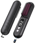 Easywave Cordless Hair Straightener Brush: Portable Straightening Comb for Travel, 9600mAh Batt, 200 Million Negative Ions - Hot Brush Hair Straightener for Women, USB Rechargeable, Anti-Scald