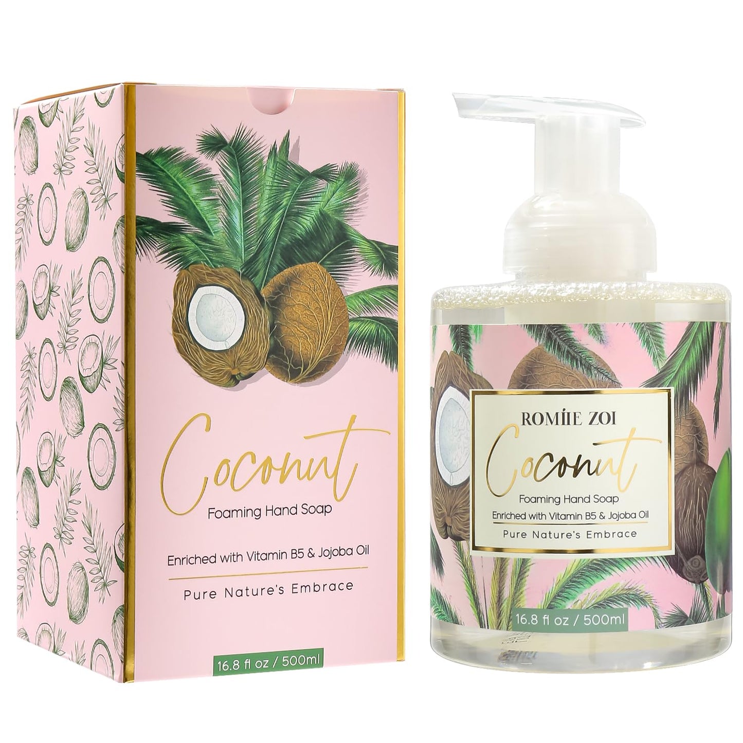 ROMIIE ZOI Foaming Hand Soap with Gift Box- Coconut - Biodegradable Formula Moisture & Revitalize - 500ml/ 16.8oz