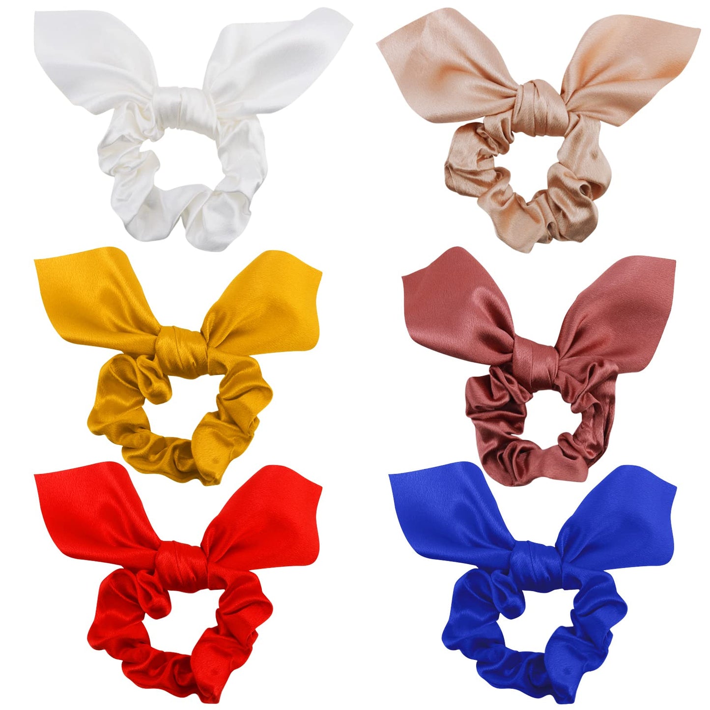 Jaciya Hair Scrunchies Silk Bow Scrunchies Bunny Ear Hair Ties Cute Satin Scrunchies with Bow for Girls Hair Ribbons for Women Elastic Ropes Scrunchy Bobbles 6 Count