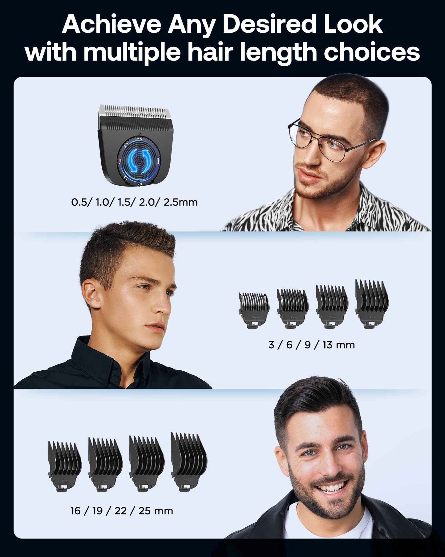 GLAKER Clippers for Hair Cutting - Cordless 2 in 1 Versatile Hair Trimmer with 8 Guards,Professional Barber Kit for Barbershop, Ideal Gift for Men