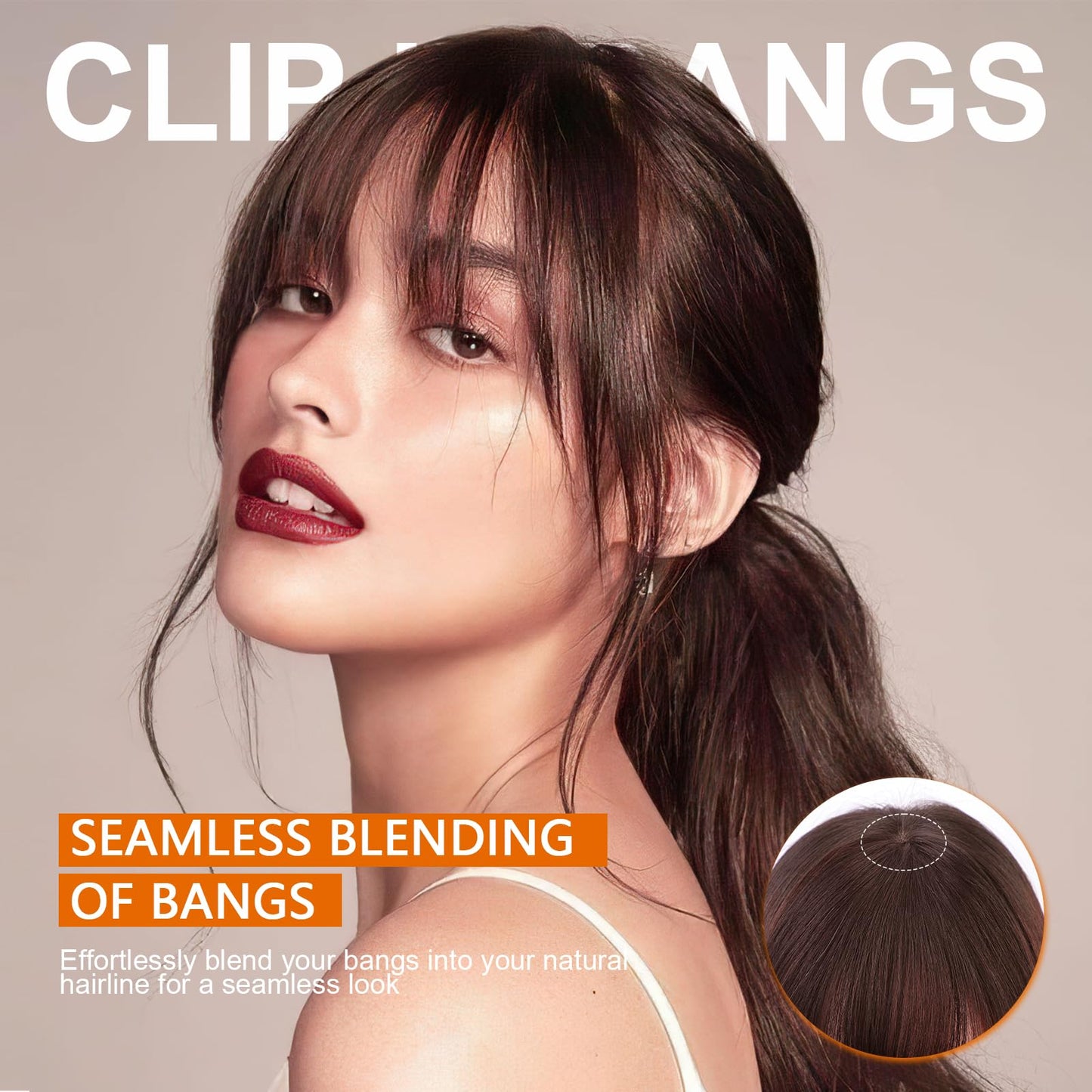 QGZ Clip in Bangs-Fake Bangs Hair Clip Fringe with Temples Hairpieces 100% Real Human Hair Extensions Curved Clip On Bangs for Women(Dark Auburn Brown Air Bangs)